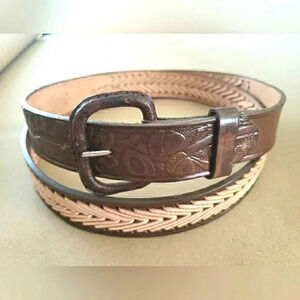 Mens Leather 50 inch Brown Tan Handmade Western Tooled Cowboy Southwestern Belt